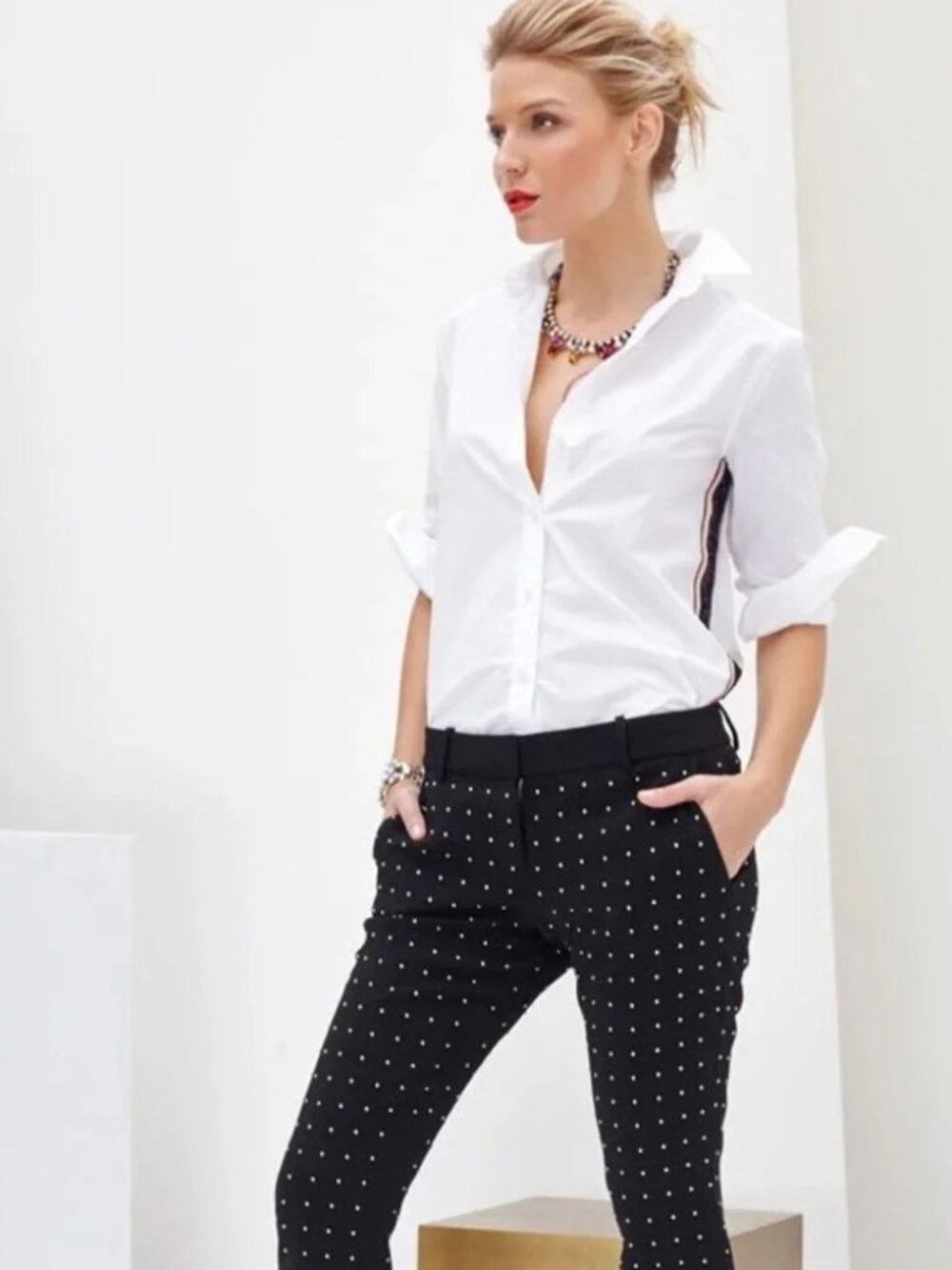 J Crew Sequin Side Stripe Button-Down Shirt White 14